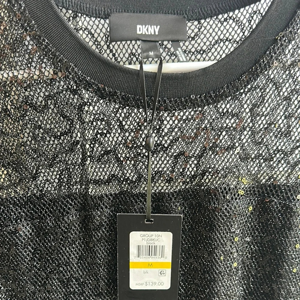 DKNY Black Sheath sequined Midi Dress Crew Neck Short Sleeve - Picture 5 of 5